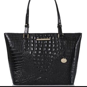 Brahmin Shiny Black Crocodile Tote